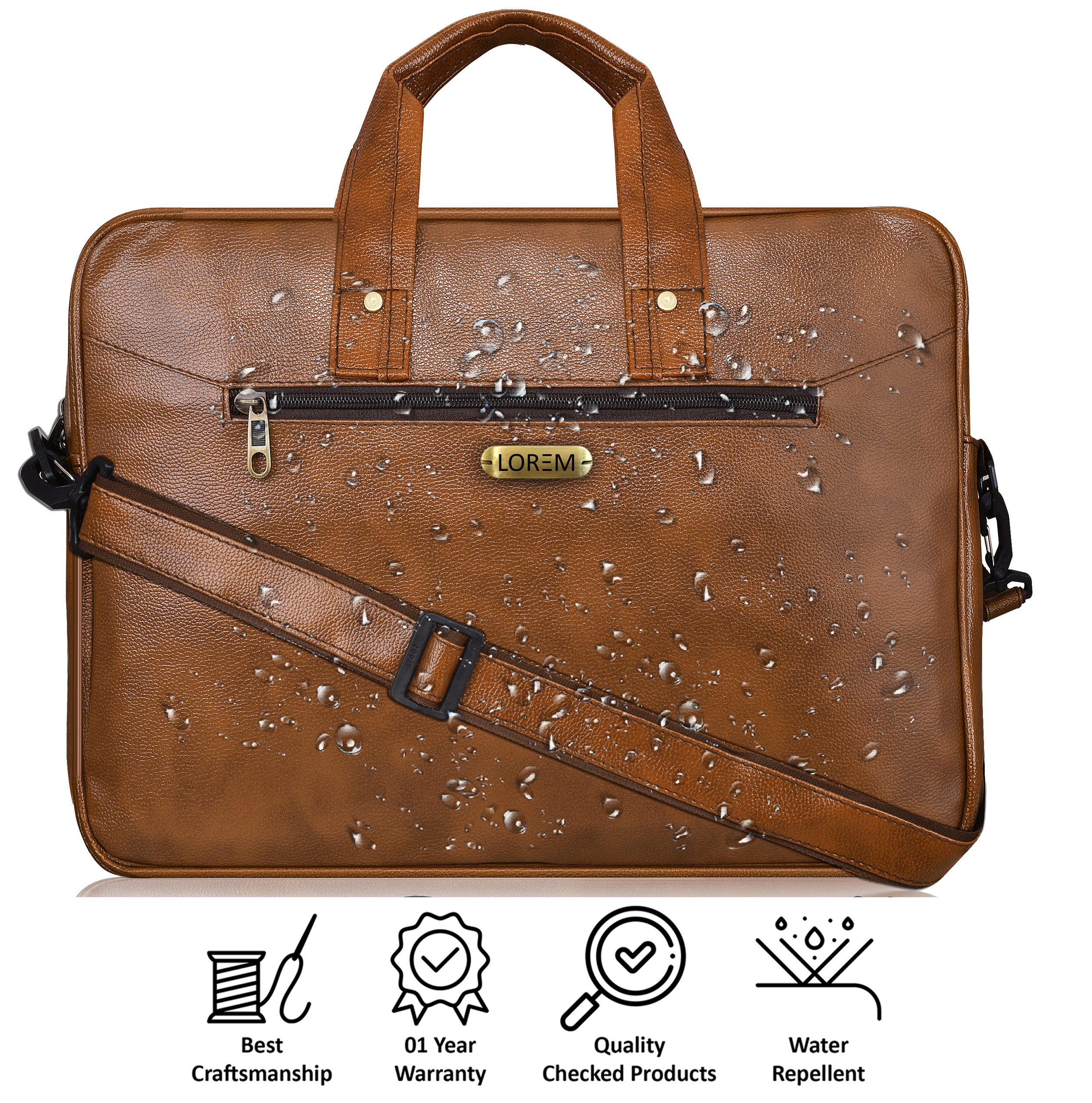 Tan Color Faux Leather 10l Office Laptop Bag For Men & Women Bg03